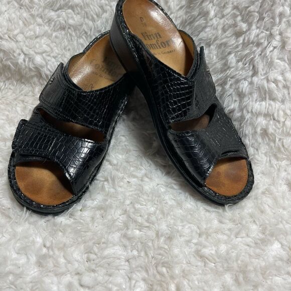 Finn Comfort Germa Black Jamaika Jamaica Croc prints wedge Sandals  EURSize 38 - Picture 2 of 8
